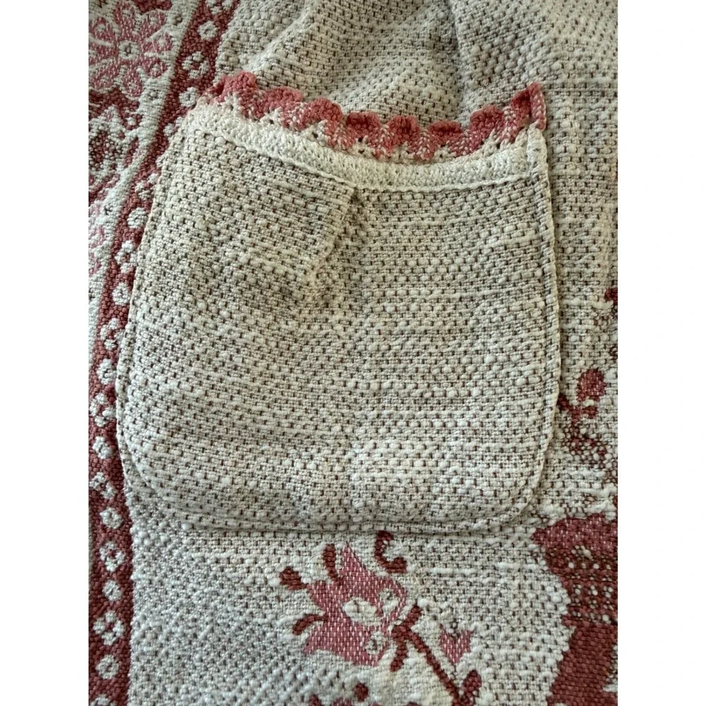 Vintage Kolf Austria Apron Linen Cotton Crochet Trim One Size Pink White